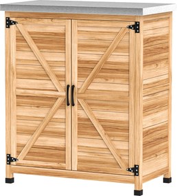 Outsunny szafka ogrodowa z wewnętrzną półką i blatem roboczym, z drewna świerkowego i ocynkowanej stali, 79x43x92 cm, kolor drewna | Aosom PL