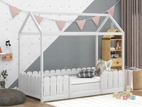 Łóżko dziecięce kabinowe - 90 x 200 cm - lite drewno - barierka i stelaż listwowy - białe