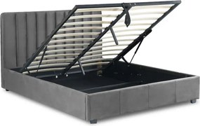 Łóżko Tapicerowane 160x200 cm ze Stelażem Dwuosobowe MARI Welurowe Szare