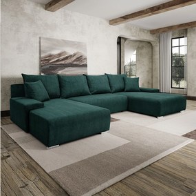 Narożnik, Sofa w kształcie U, tkanina sztruksowa Poso, Zielony, Livorno U