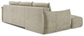Beżowy rozkładany narożnik z tkaniny szenilowej (lewostronny/z szezlongiem) Leila – Makamii