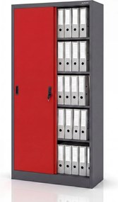 Biurowa szafa metalowa z drzwiami przesuwnymi antracytowo-czerwona: KUBA 900 x 1850 x 400 mm