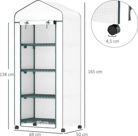 Outsunny Szklarnia foliowa, Treibhaus, Mini-szklarnia, Dom roślinny, Radliny, 4 poziomy półek, 69 x 50 x 165 cm, Biały
