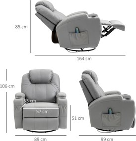 HOMCOM Fotel masujący z funkcją relaksu szary skórzany wygodny fotel do salonu z masażem | Aosom PL