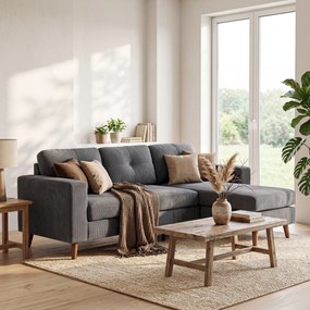 HOMCOM Sofa narożna 192 cm w kształcie L 3-osobowa z odwracalną szezlongą, wygląd sztruksu, do małego pomieszczenia, Ciemnoszary | Aosom PL