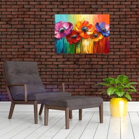 Obraz na szkle - Pięć kolorowych kwiatów (70x50 cm)