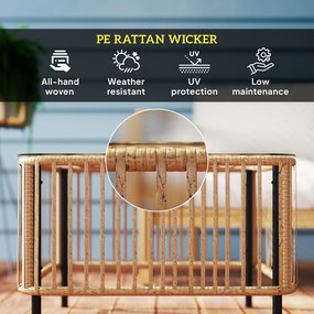 Outsunny Stół ogrodowy Polyrattan, 65 x 65 x 43 cm, odporny na warunki atmosferyczne kwadratowy z blatem ze szkła kolor naturalny