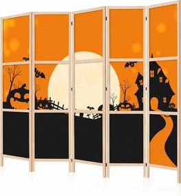 Parawan pokojowy 5-częściowy 225x172 drewniany japoński Jednostronny dekoracyjny bajkowy halloween Wielokolorowy