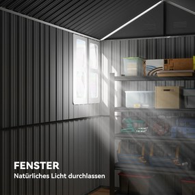 Outsunny Szopa Ogrodowa, Dom Narzędziowy z Metalu, Podwójne Drzwi, Okno, 259x172x222 cm, Szary/Biały