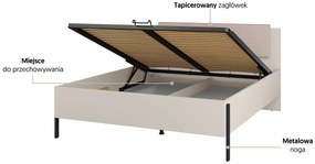 Łóżko JUKON 160x200 kaszmirowe z pojemnikiem i tapicerowanym zagłówkiem HELVETIA