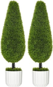 HOMCOM Sztuczna roślina cyprys 2 sztuki 90 cm dekoracyjne drzewka w doniczkach do domu i biura | Aosom PL