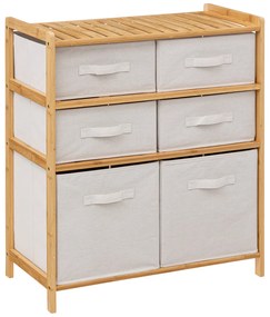 Półka bambusowa TIDY z 6 materiałowymi koszami, wys. 78,5 cm