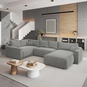 Masseno Narożnik VELAMI z funkcją spania i pojemnikiem na pościel Narozniki U, Rozkładana sofa - Jasnoszary, MONOLITH 84