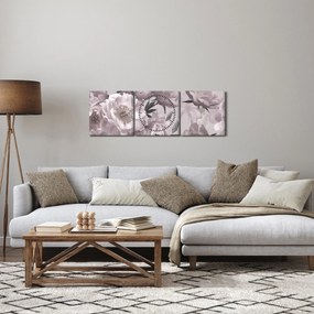 Obraz - Vintage kwiaty piwonii (z zegarem) (90x30 cm)