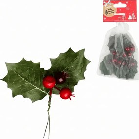 Świąteczna dekoracja na druciku HOLLY LEAVES 13 cm 6 szt.