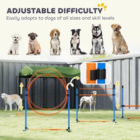 PawHut Zestaw Agility dla psów 11-częściowy wyposażenie Agility z 2 tunelami, regulowana wysokość, obręcz skokowa i płotki, tyczka slalomowa | Aosom PL