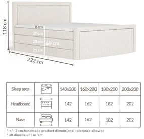 Jasnoszare łóżko kontynentalne ze schowkiem 140x200 cm Lavenda – Maison de Rêve