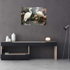 Obraz na szkle - Białe żurawie (70x50 cm)