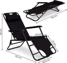 Regulowany leżak ogrodowy składany Tenero 010, czarny