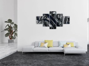 Obraz szarej abstrakcji z niebieskim (125x70 cm)