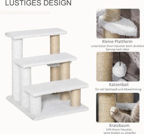 PawHut Schody dla zwierząt 3-poziomowe Pluszowa juta dla psów i kotów Białe 45x40x48cm | Aosom PL